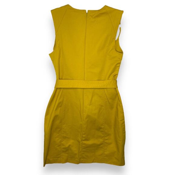 NWOT Halogen Chartreuse Mustard Yellow Sheath Belted with V-Neck Dress Size 12 - Picture 6 of 6